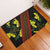 Samoan Culture Rubber Doormat Hibiscus and Ula Fala with Tapa Pattern Black Color