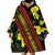 Samoan Culture Wearable Blanket Hoodie Hibiscus and Ula Fala with Tapa Pattern Black Color