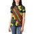 Samoan Culture Women Polo Shirt Hibiscus and Ula Fala with Tapa Pattern Black Color