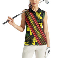 Samoan Culture Women Sleeveless Polo Shirt Hibiscus and Ula Fala with Tapa Pattern Black Color