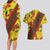 Samoan Culture Couples Matching Long Sleeve Bodycon Dress and Hawaiian Shirt Hibiscus and Ula Fala with Tapa Pattern YellowColor