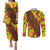 Samoan Culture Couples Matching Puletasi and Long Sleeve Button Shirt Hibiscus and Ula Fala with Tapa Pattern YellowColor