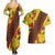 Samoan Culture Couples Matching Summer Maxi Dress and Hawaiian Shirt Hibiscus and Ula Fala with Tapa Pattern YellowColor