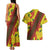 Samoan Culture Couples Matching Tank Maxi Dress and Hawaiian Shirt Hibiscus and Ula Fala with Tapa Pattern YellowColor