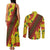 Samoan Culture Couples Matching Tank Maxi Dress and Long Sleeve Button Shirt Hibiscus and Ula Fala with Tapa Pattern YellowColor