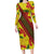 Samoan Culture Family Matching Long Sleeve Bodycon Dress and Hawaiian Shirt Hibiscus and Ula Fala with Tapa Pattern YellowColor