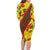 Samoan Culture Family Matching Long Sleeve Bodycon Dress and Hawaiian Shirt Hibiscus and Ula Fala with Tapa Pattern YellowColor