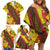 Samoan Culture Family Matching Off Shoulder Short Dress and Hawaiian Shirt Hibiscus and Ula Fala with Tapa Pattern YellowColor