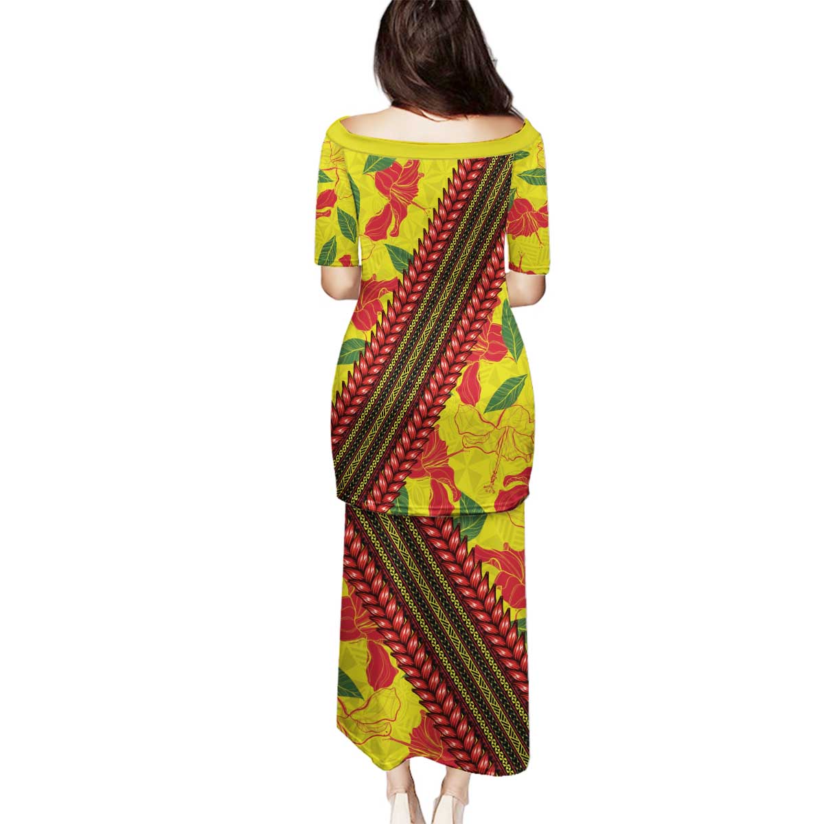 Samoan Culture Family Matching Puletasi and Hawaiian Shirt Hibiscus and Ula Fala with Tapa Pattern YellowColor