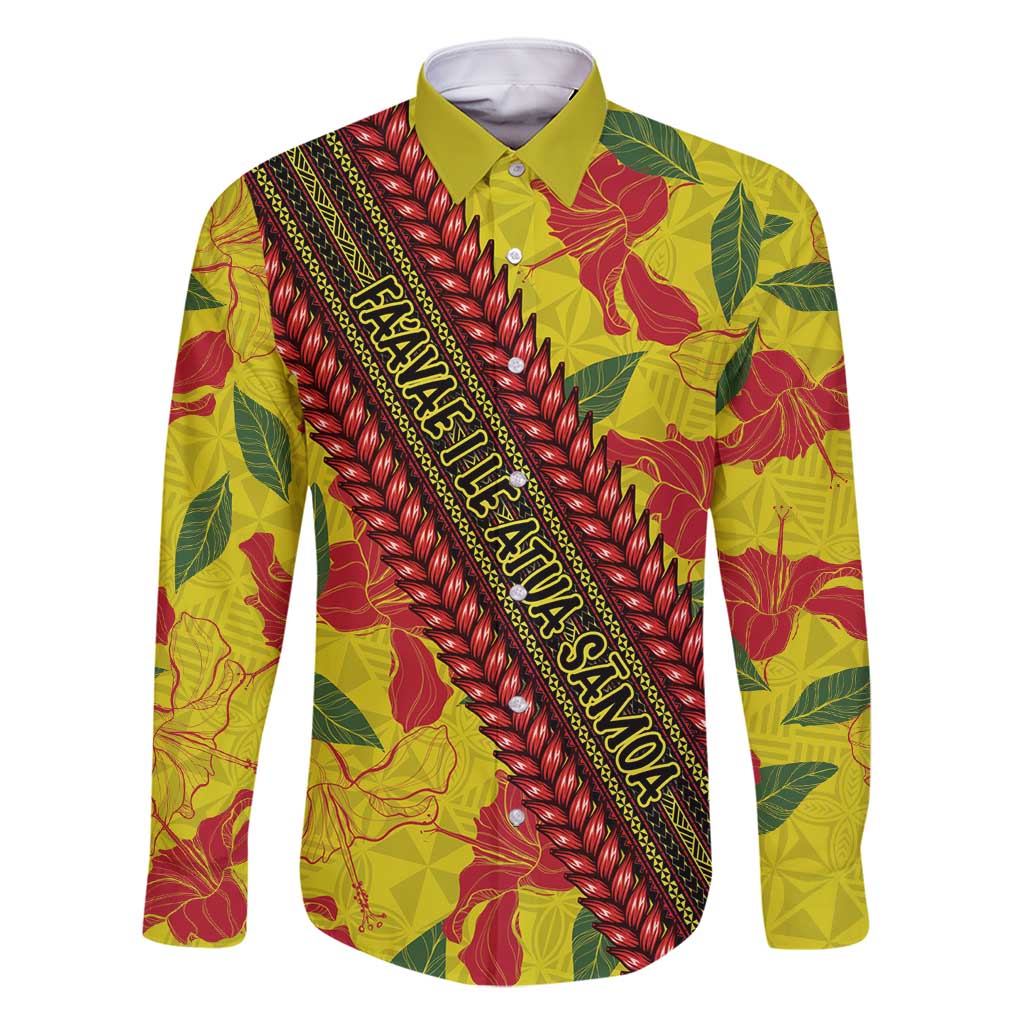 Samoan Culture Family Matching Summer Maxi Dress and Hawaiian Shirt Hibiscus and Ula Fala with Tapa Pattern YellowColor