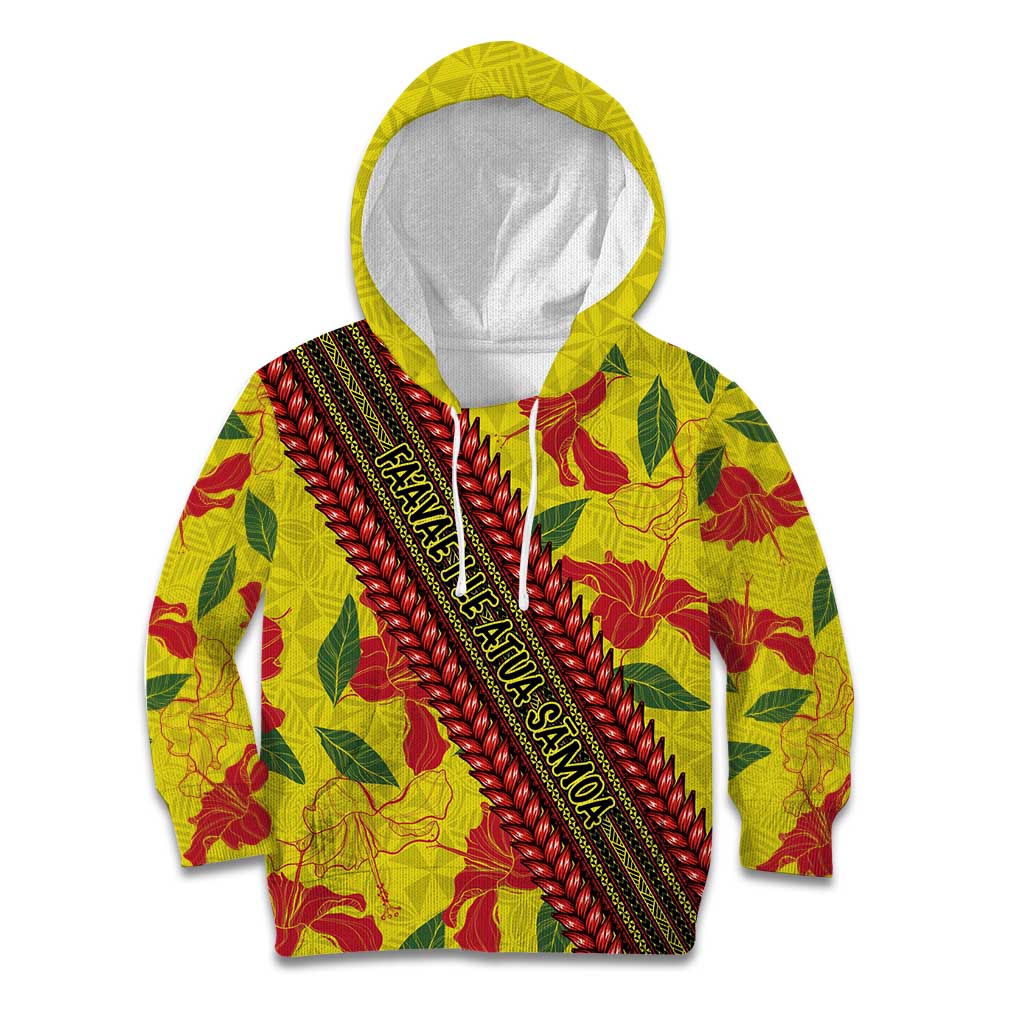 Samoan Culture Kid Hoodie Hibiscus and Ula Fala with Tapa Pattern YellowColor