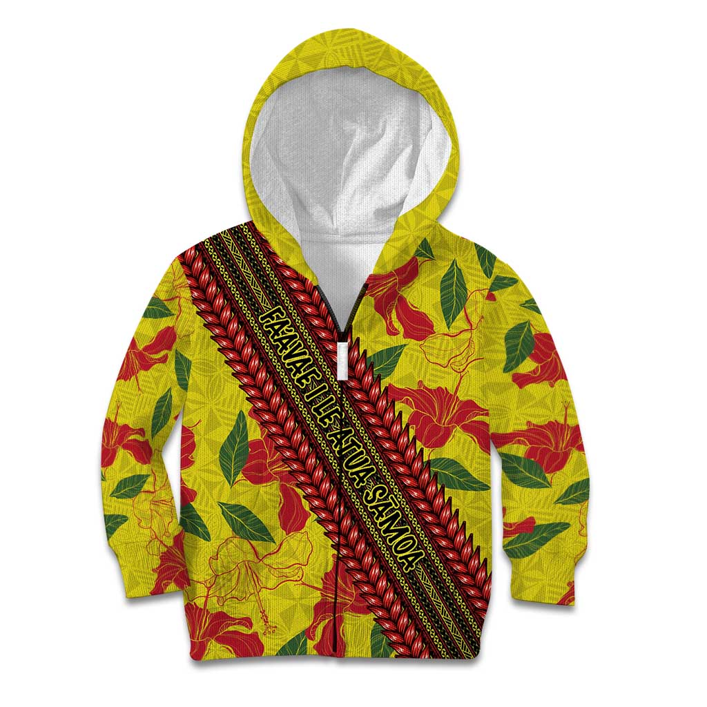 Samoan Culture Kid Hoodie Hibiscus and Ula Fala with Tapa Pattern YellowColor