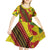 Samoan Culture Kid Short Sleeve Dress Hibiscus and Ula Fala with Tapa Pattern YellowColor