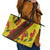 Samoan Culture Leather Tote Bag Hibiscus and Ula Fala with Tapa Pattern Yellow Color