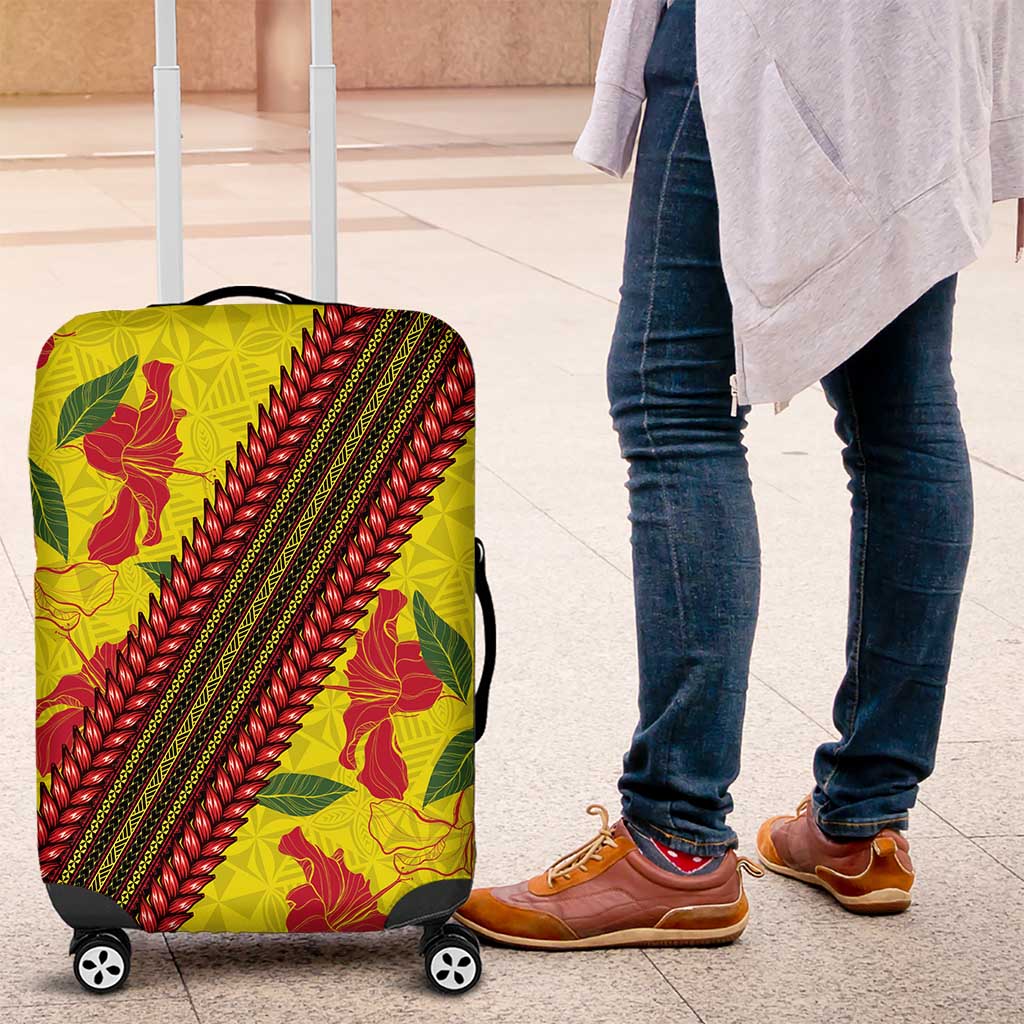 Samoan Culture Luggage Cover Hibiscus and Ula Fala with Tapa Pattern Yellow Color