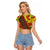 Samoan Culture Raglan Cropped T Shirt Hibiscus and Ula Fala with Tapa Pattern YellowColor