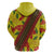 Samoan Culture Zip Hoodie Hibiscus and Ula Fala with Tapa Pattern YellowColor