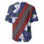 Samoan Culture Baseball Jersey Hibiscus and Ula Fala with Tapa Pattern Blue Color