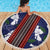 Samoan Culture Beach Blanket Hibiscus and Ula Fala with Tapa Pattern Blue Color