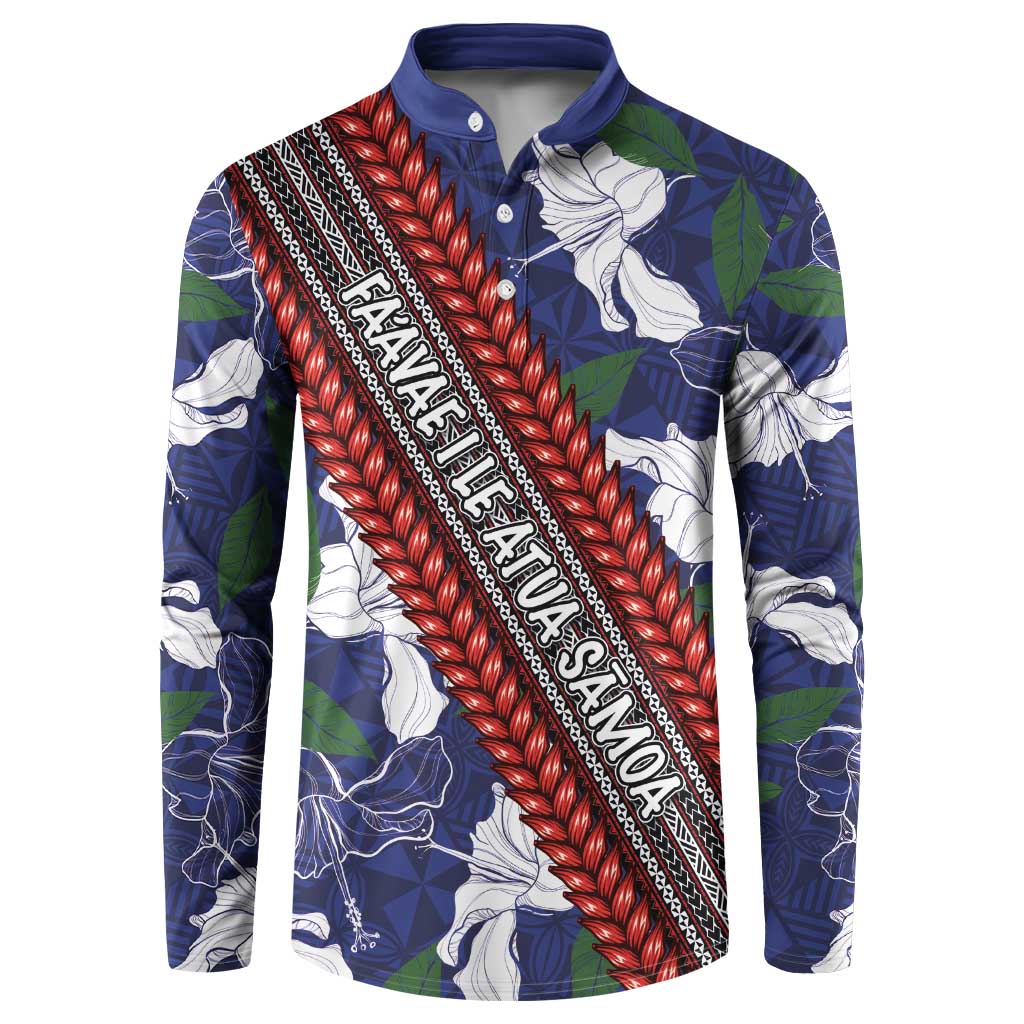 Samoan Culture Button Sweatshirt Hibiscus and Ula Fala with Tapa Pattern Blue Color