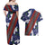 Samoan Culture Couples Matching Off Shoulder Maxi Dress and Hawaiian Shirt Hibiscus and Ula Fala with Tapa Pattern Blue Color