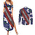 Samoan Culture Couples Matching Summer Maxi Dress and Long Sleeve Button Shirt Hibiscus and Ula Fala with Tapa Pattern Blue Color