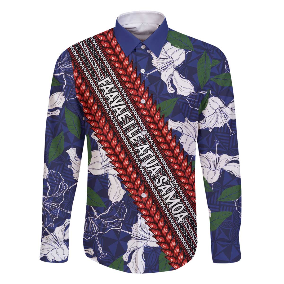 Samoan Culture Family Matching Off Shoulder Short Dress and Hawaiian Shirt Hibiscus and Ula Fala with Tapa Pattern Blue Color