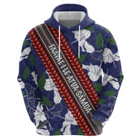 Samoan Culture Hoodie Hibiscus and Ula Fala with Tapa Pattern Blue Color