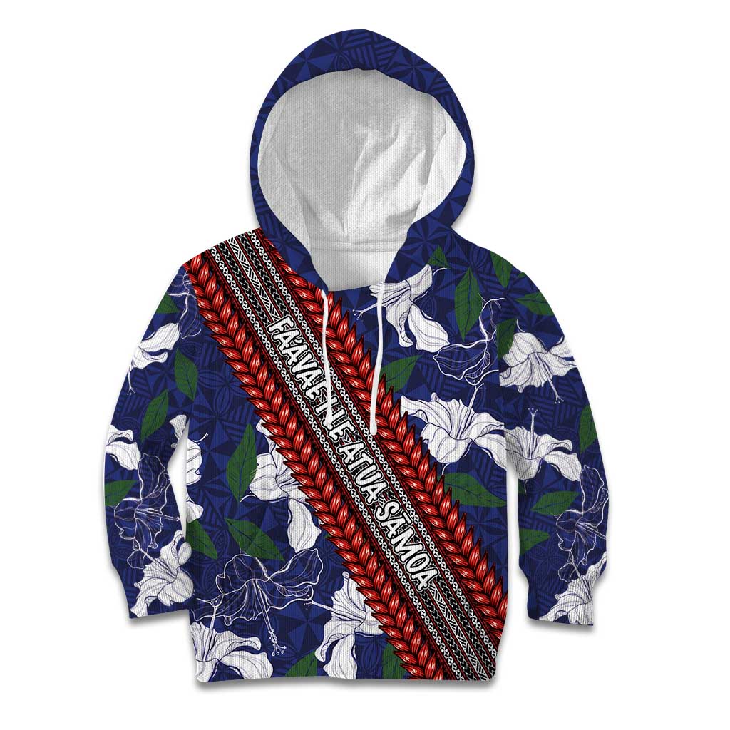 Samoan Culture Kid Hoodie Hibiscus and Ula Fala with Tapa Pattern Blue Color