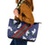 Samoan Culture Leather Tote Bag Hibiscus and Ula Fala with Tapa Pattern Blue Color