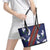 Samoan Culture Leather Tote Bag Hibiscus and Ula Fala with Tapa Pattern Blue Color