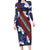 Samoan Culture Long Sleeve Bodycon Dress Hibiscus and Ula Fala with Tapa Pattern Blue Color