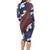 Samoan Culture Long Sleeve Bodycon Dress Hibiscus and Ula Fala with Tapa Pattern Blue Color