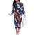 Samoan Culture Off The Shoulder Long Sleeve Dress Hibiscus and Ula Fala with Tapa Pattern Blue Color