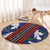 Samoan Culture Round Carpet Hibiscus and Ula Fala with Tapa Pattern Blue Color