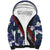 Samoan Culture Sherpa Hoodie Hibiscus and Ula Fala with Tapa Pattern Blue Color