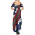 Samoan Culture Summer Maxi Dress Hibiscus and Ula Fala with Tapa Pattern Blue Color