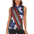 Samoan Culture Women Sleeveless Polo Shirt Hibiscus and Ula Fala with Tapa Pattern Blue Color