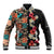 Hawaiian Hibiscus and Tropical Leaves Baseball Jacket Patchwork Grunge Abstract Vintage Style