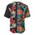 Hawaiian Hibiscus and Tropical Leaves Baseball Jersey Patchwork Grunge Abstract Vintage Style