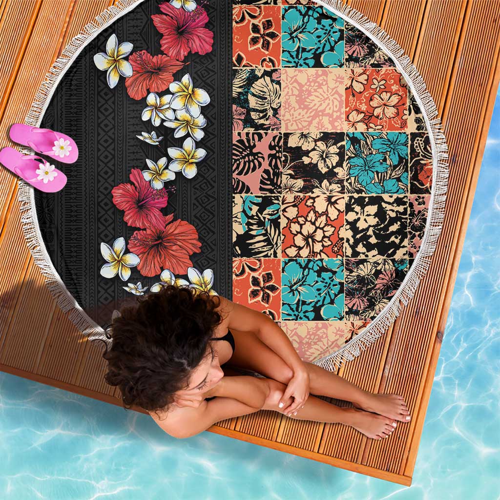 Hawaiian Hibiscus and Tropical Leaves Beach Blanket Patchwork Grunge Abstract Vintage Style LT03 - Polynesian Pride