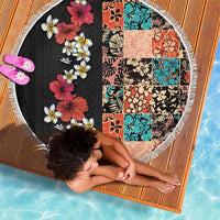 Hawaiian Hibiscus and Tropical Leaves Beach Blanket Patchwork Grunge Abstract Vintage Style LT03 - Polynesian Pride