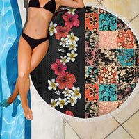 Hawaiian Hibiscus and Tropical Leaves Beach Blanket Patchwork Grunge Abstract Vintage Style LT03 - Polynesian Pride