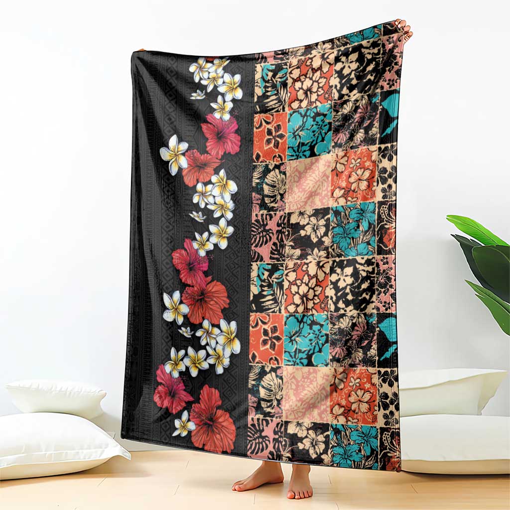 Hawaiian Hibiscus and Tropical Leaves Blanket Patchwork Grunge Abstract Vintage Style LT03 - Polynesian Pride