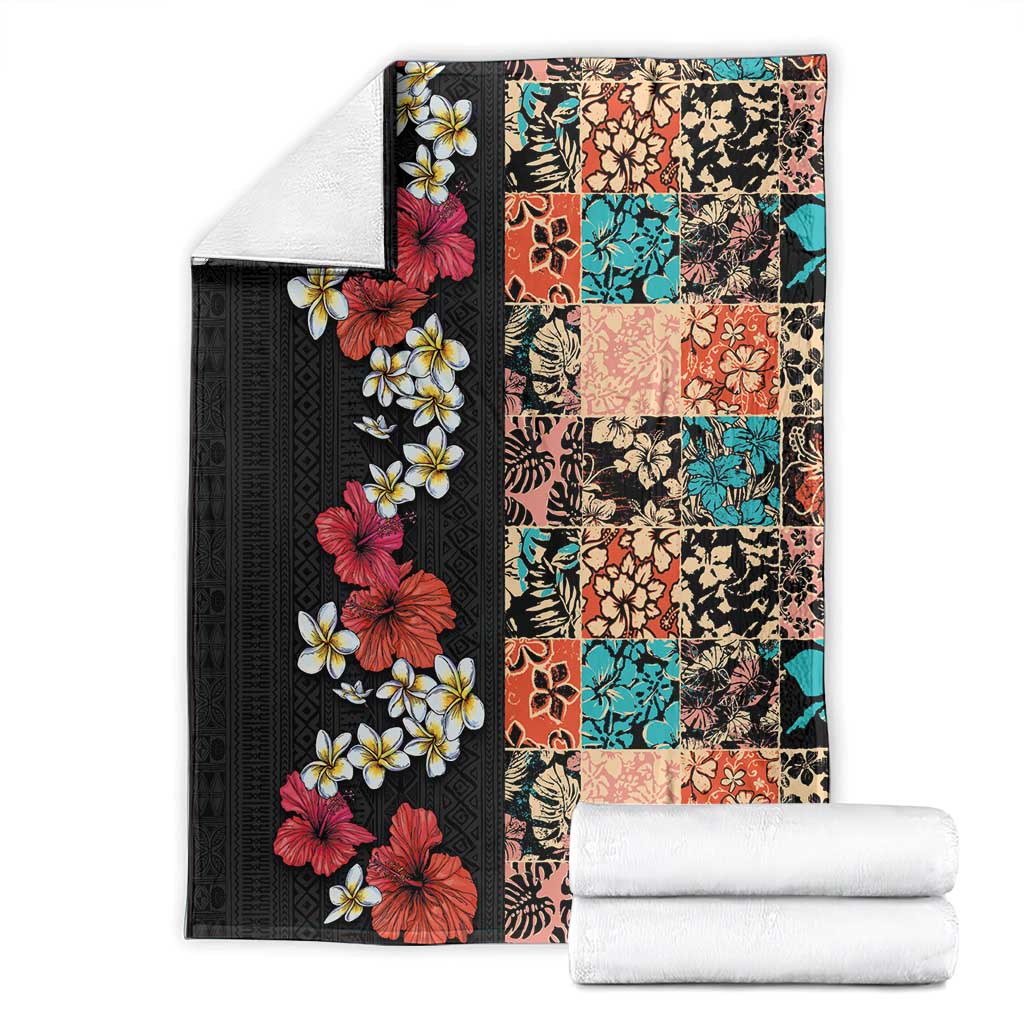 Hawaiian Hibiscus and Tropical Leaves Blanket Patchwork Grunge Abstract Vintage Style LT03 - Polynesian Pride