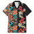 Hawaiian Hibiscus and Tropical Leaves Family Matching Puletasi and Hawaiian Shirt Patchwork Grunge Abstract Vintage Style