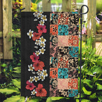 Hawaiian Hibiscus and Tropical Leaves Garden Flag Patchwork Grunge Abstract Vintage Style LT03 Garden Flag Black - Polynesian Pride