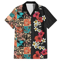Hawaiian Hibiscus and Tropical Leaves Hawaiian Shirt Patchwork Grunge Abstract Vintage Style LT03 Black - Polynesian Pride