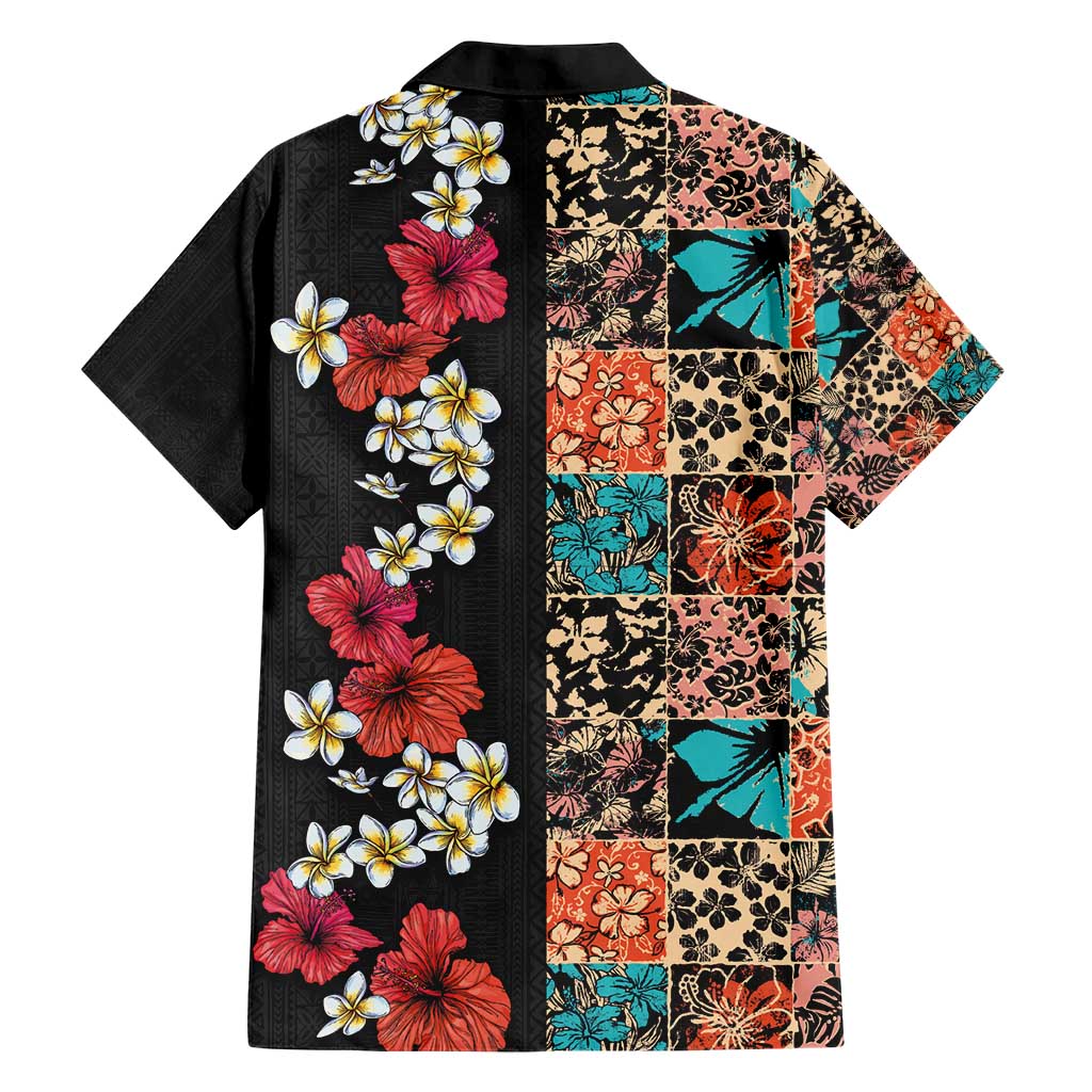 Hawaiian Hibiscus and Tropical Leaves Hawaiian Shirt Patchwork Grunge Abstract Vintage Style LT03 - Polynesian Pride