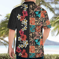 Hawaiian Hibiscus and Tropical Leaves Hawaiian Shirt Patchwork Grunge Abstract Vintage Style LT03 - Polynesian Pride